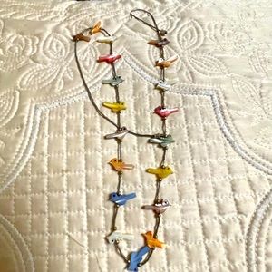 Vtg Zuni sterling silver birds fetish necklace 25”long. 19 birds total.
